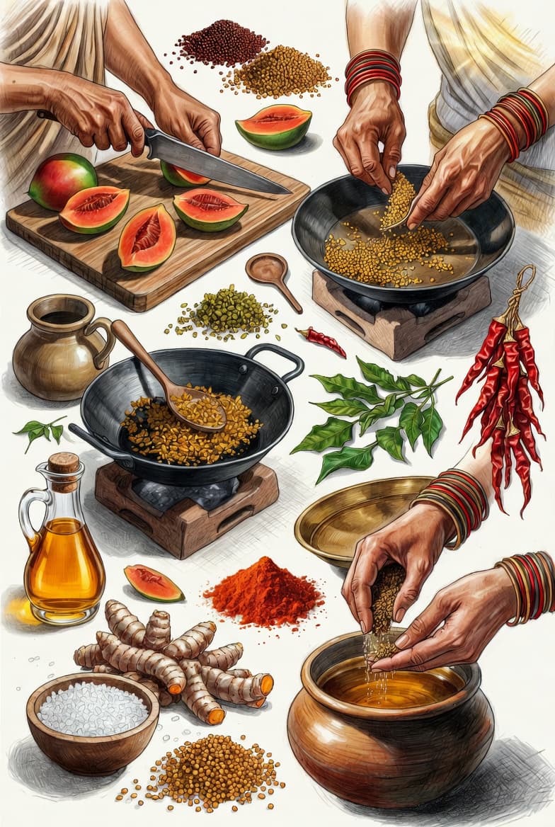Traditional pickle making process with authentic methods